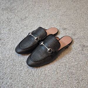 Paolo Black Textured Mules with Silver Accents